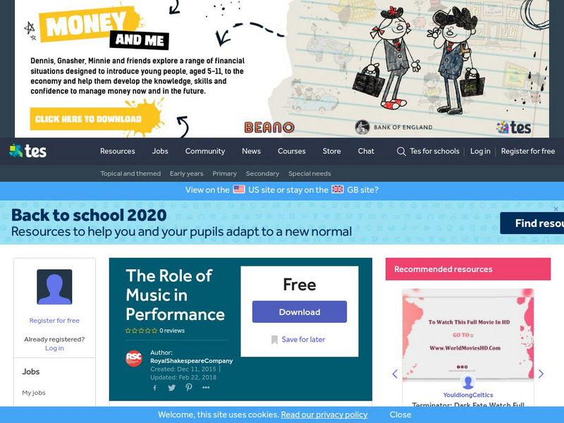 Tes: The Role of Music in Performance Article Tes: The Role of Music in Performance Article