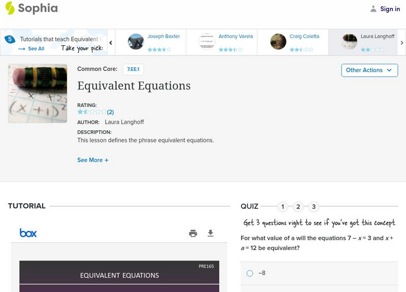 Sophia: Equivalent Equations: Lesson 1 PPT Sophia: Equivalent Equations: Lesson 1 PPT