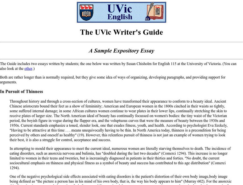 The U Vic Writer's Guide: Sample Expository Essay Handout The U Vic Writer's Guide: Sample Expository Essay Handout