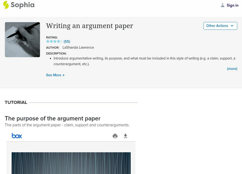 Sophia: Writing an Argument Paper Unit Plan Sophia: Writing an Argument Paper Unit Plan