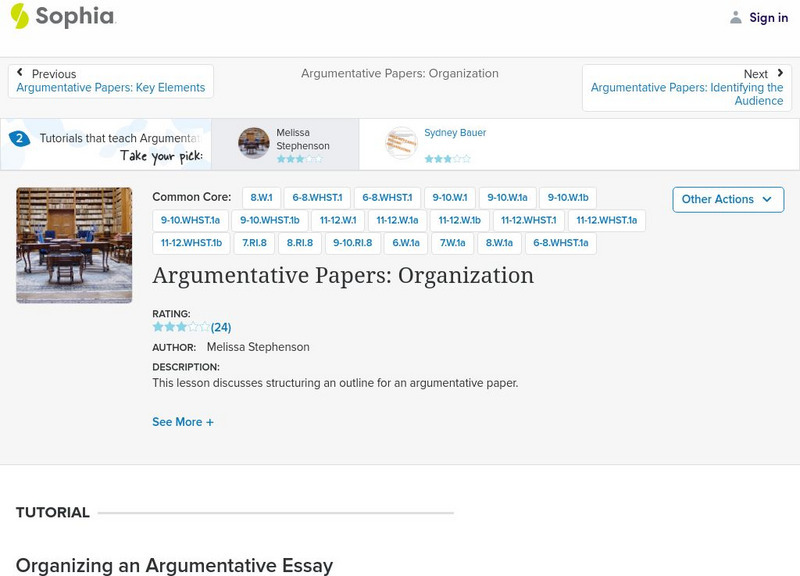 Sophia: Argumentative Papers: Organization Instructional Video Sophia: Argumentative Papers: Organization Instructional Video