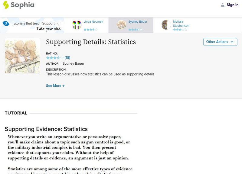 Sophia: Supporting Details: Statistics Handout Sophia: Supporting Details: Statistics Handout