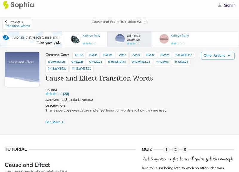 Sophia: Cause and Effect Transition Words: Lesson 3 PPT Sophia: Cause and Effect Transition Words: Lesson 3 PPT