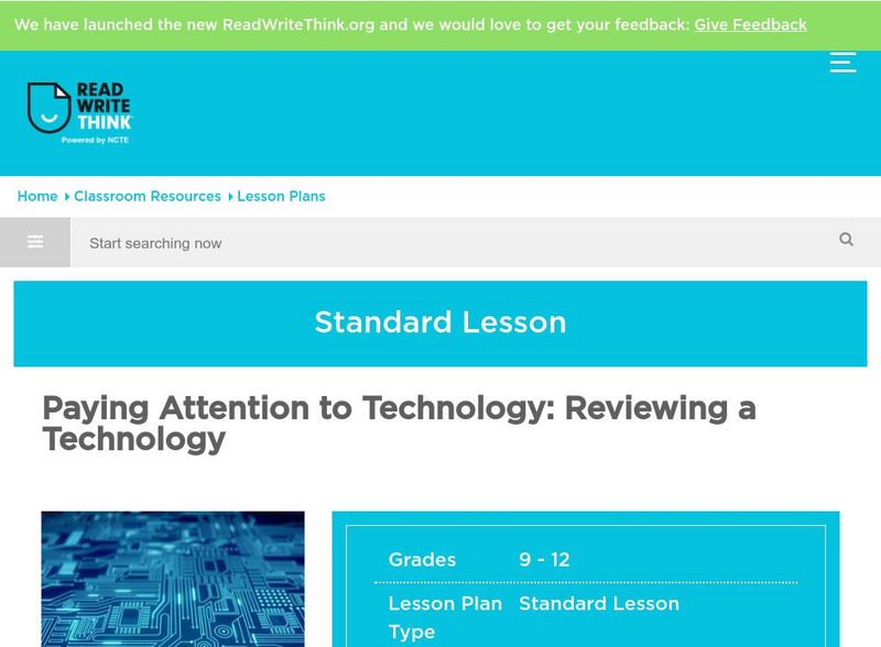 Read Write Think: Paying Attention to Technology Reviewing a Technology Lesson Plan Read Write Think: Paying Attention to Technology Reviewing a Technology Lesson Plan