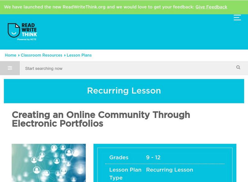 Read Write Think: Creating an Online Community Through Electronic Portfolios Lesson Plan Read Write Think: Creating an Online Community Through Electronic Portfolios Lesson Plan