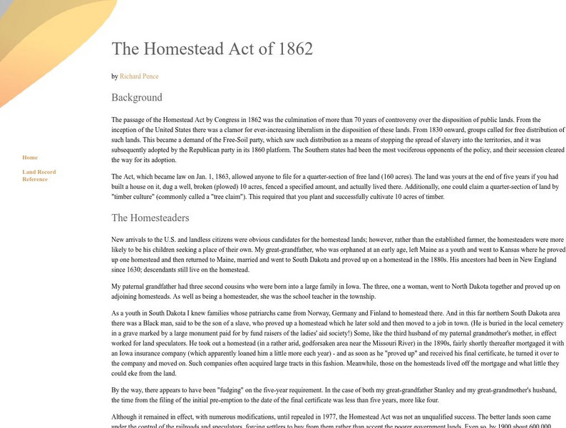 Direct Line Software: The Homestead Act of 1862 Handout Direct Line Software: The Homestead Act of 1862 Handout