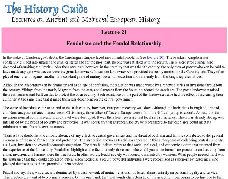 The History Guide: Feudalism Article