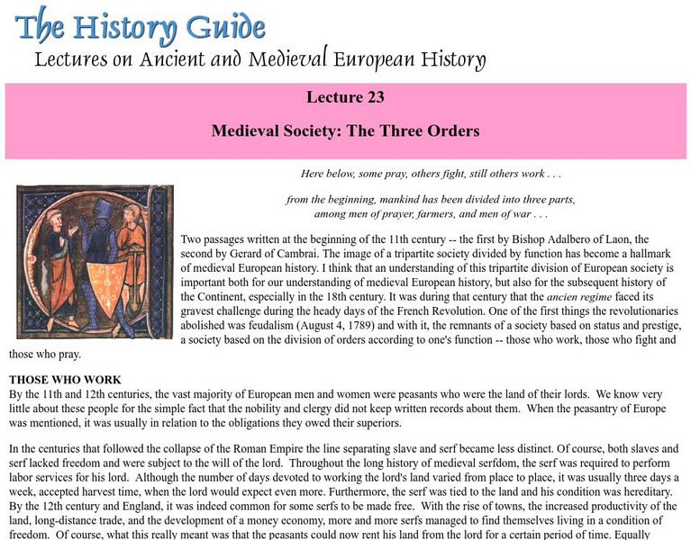 The History Guide: Medieval Society: The Three Orders Article