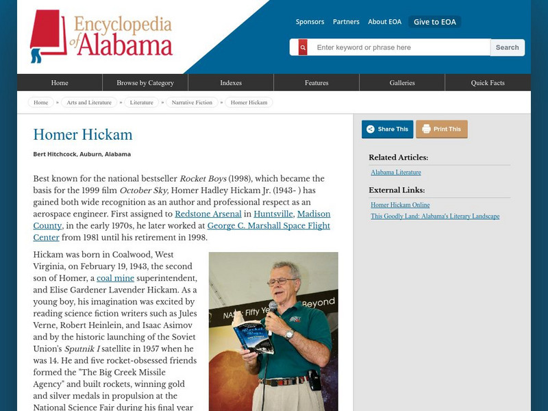 Encyclopedia of Alabama: Homer Hickam, Jr. Handout Encyclopedia of Alabama: Homer Hickam, Jr. Handout