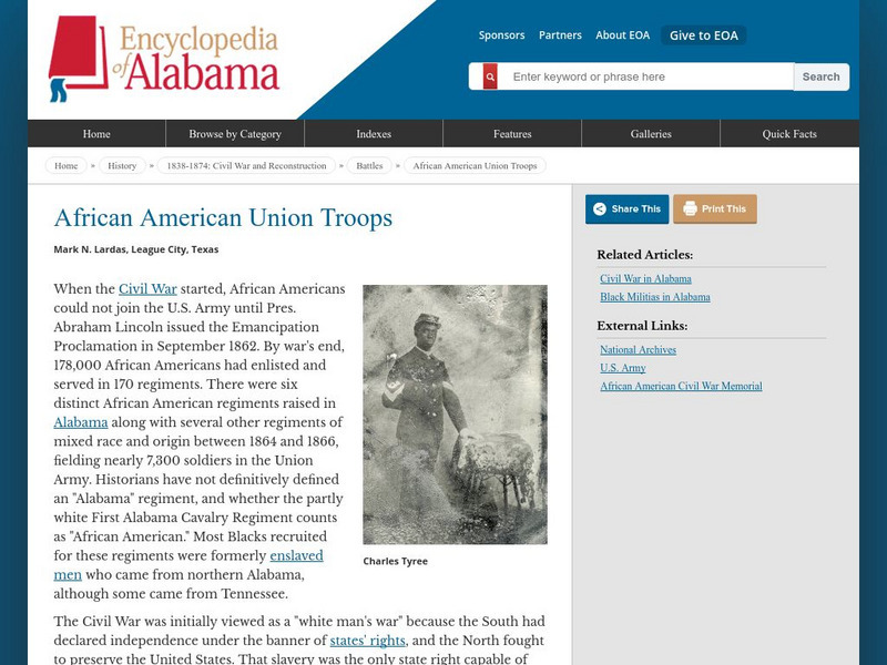 Encyclopedia of Alabama: African American Union Troops Handout Encyclopedia of Alabama: African American Union Troops Handout