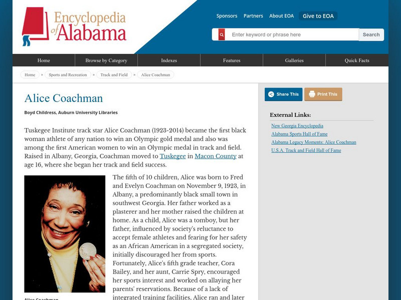 Encyclopedia of Alabama: Sports and Recreation: Alice Coachman Handout
