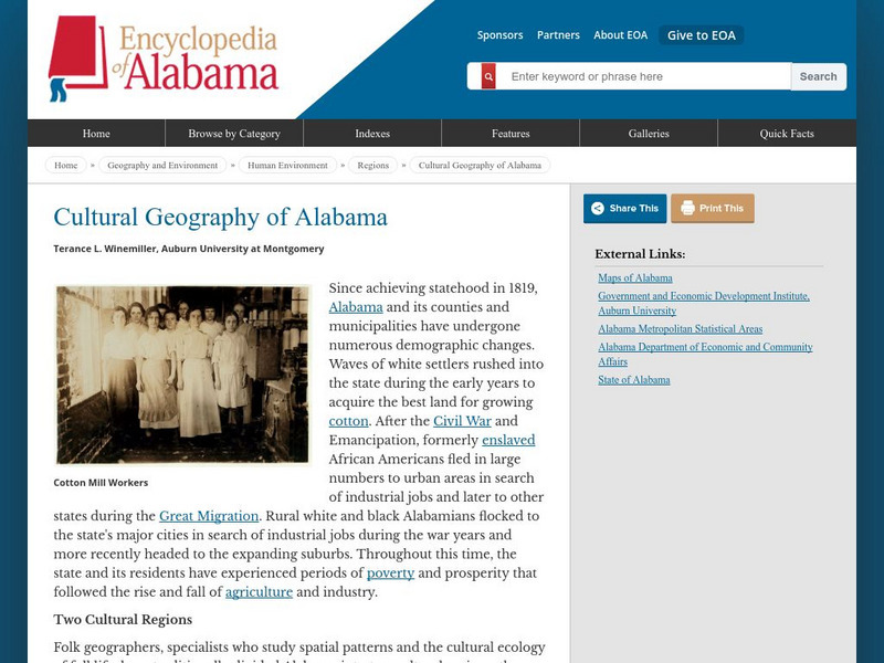 Encyclopedia of Alabama: Cultural Geography of Alabama Handout