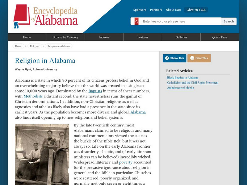 Encyclopedia of Alabama: Religion: Religion in Alabama Handout