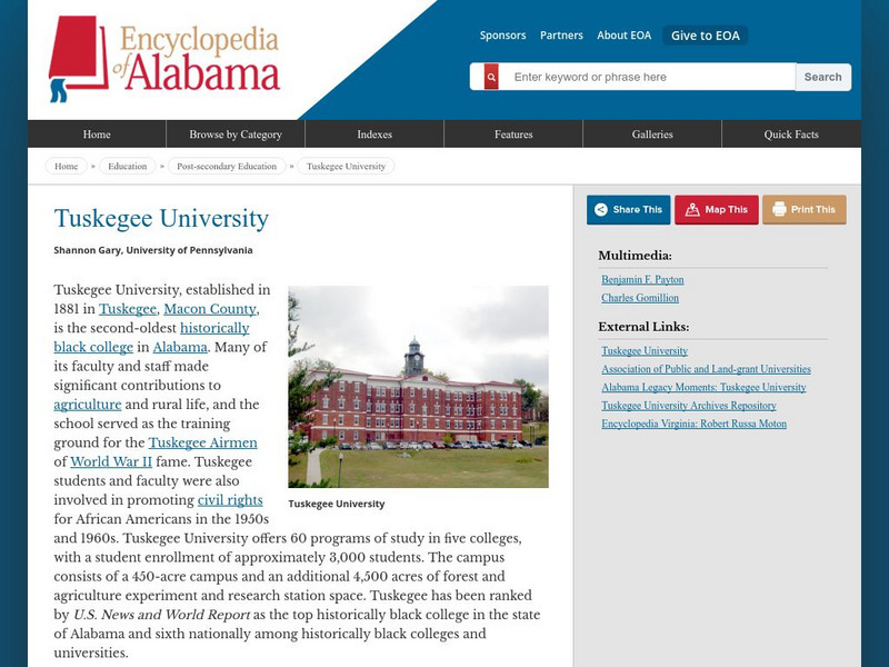 Encyclopedia of Alabama: Education: Tuskegee University Handout Encyclopedia of Alabama: Education: Tuskegee University Handout