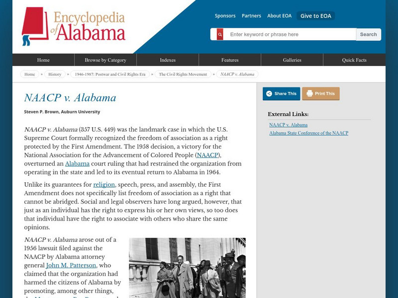 Encyclopedia of Alabama: Naacp v. Alabama Handout Encyclopedia of Alabama: Naacp v. Alabama Handout