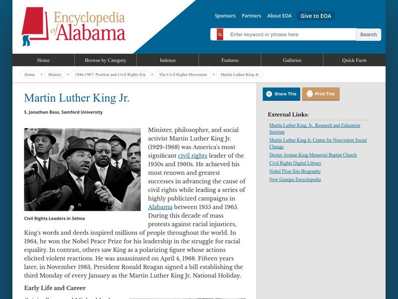 Encyclopedia of Alabama: History: Martin Luther King, Jr. Handout Encyclopedia of Alabama: History: Martin Luther King, Jr. Handout