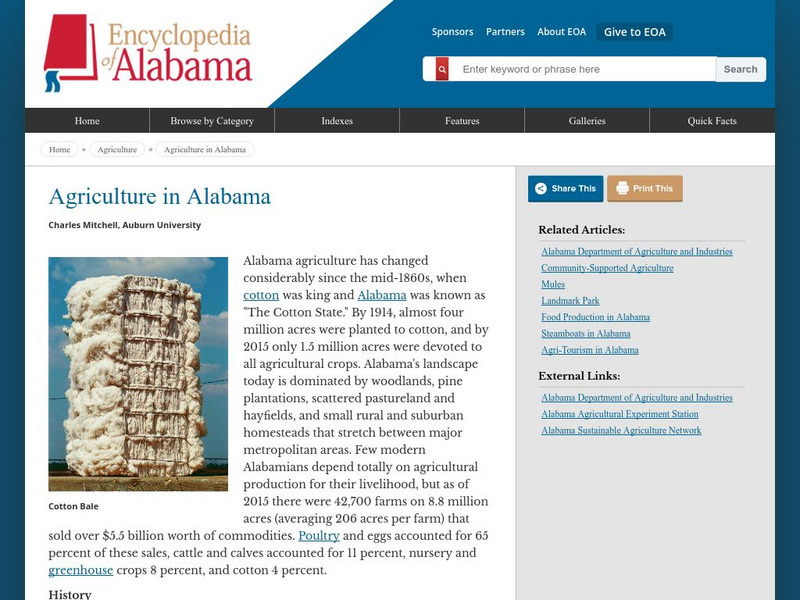 Encyclopedia of Alabama: Agriculture: Agriculture in Alabama Handout