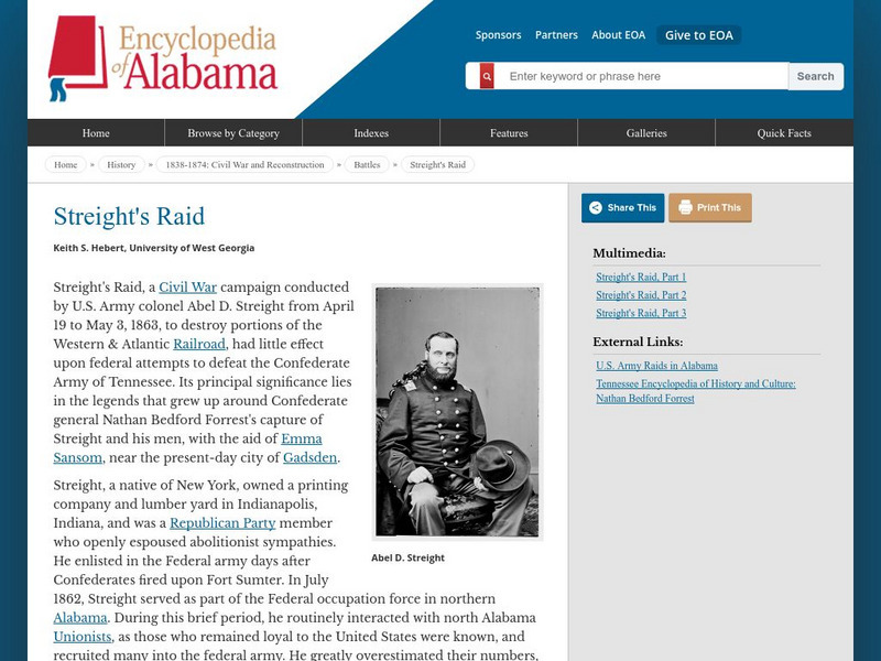 Encyclopedia of Alabama: Streight's Raid Handout Encyclopedia of Alabama: Streight's Raid Handout