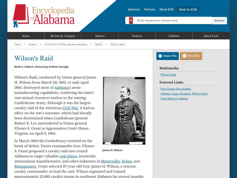 Encyclopedia of Alabama: Wilson's Raid Handout Encyclopedia of Alabama: Wilson's Raid Handout
