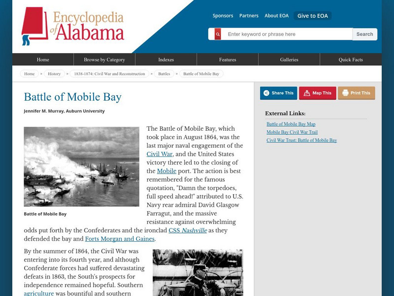 Encyclopedia of Alabama: Battle of Mobile Bay Handout Encyclopedia of Alabama: Battle of Mobile Bay Handout