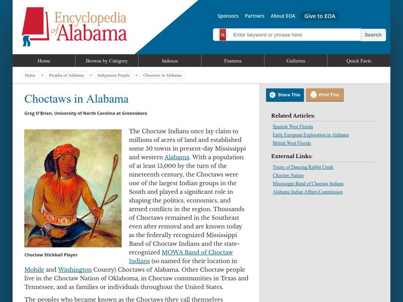 Encyclopedia of Alabama: Choctaw in Alabama Handout