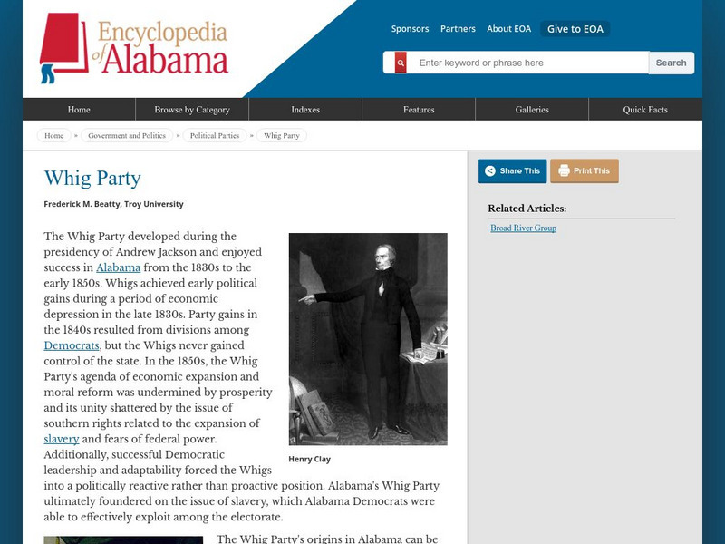 Encyclopedia of Alabama: Government and Politics: Whig Party Handout Encyclopedia of Alabama: Government and Politics: Whig Party Handout