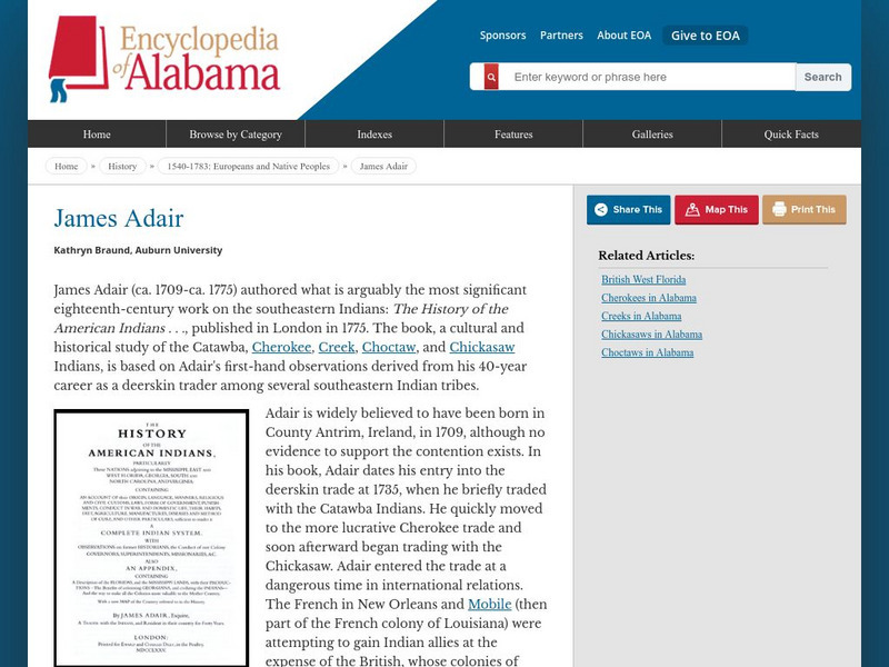 Encyclopedia of Alabama: James Adair Handout Encyclopedia of Alabama: James Adair Handout