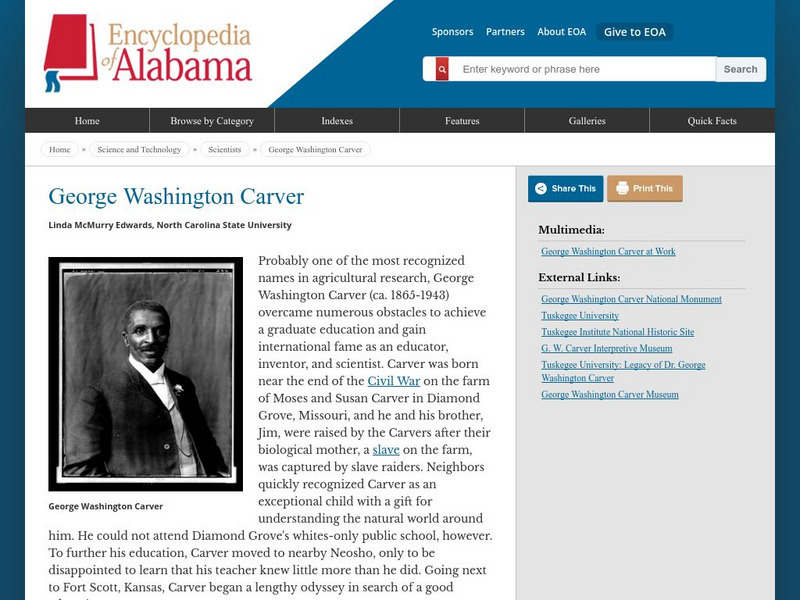 Encyclopedia of Alabama: Science and Technology: George Washington Carver Handout Encyclopedia of Alabama: Science and Technology: George Washington Carver Handout