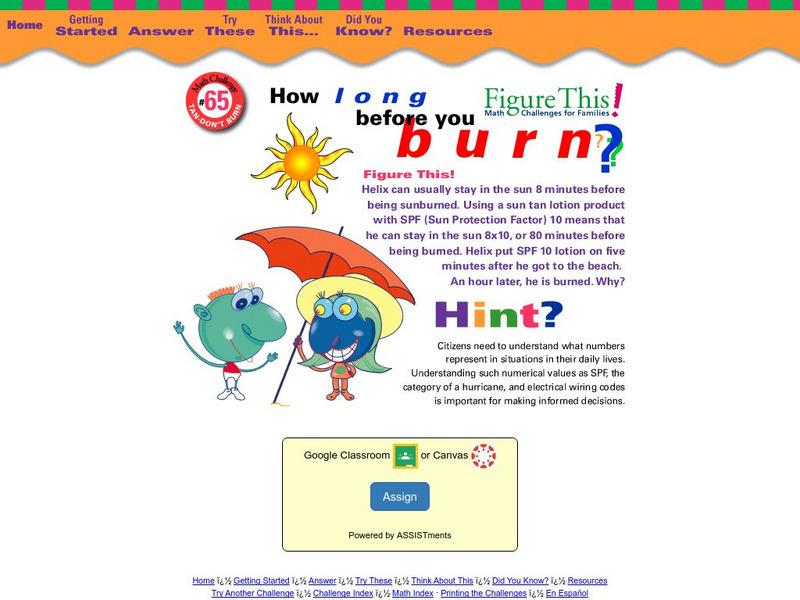 Nctm: Figure This: Tan, Don't Burn Activity Nctm: Figure This: Tan, Don't Burn Activity