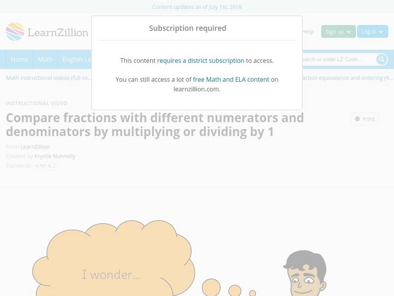 Learn Zillion: Compare Fractions With Different Numerators and Denominators Instructional Video