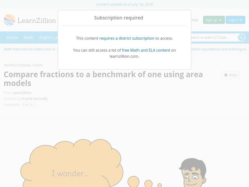 Learn Zillion: Compare Fractions to a Benchmark of One Using Area Models Instructional Video