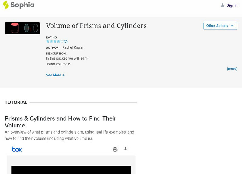 Sophia: Volume of Prisms and Cylinders Unit Plan Sophia: Volume of Prisms and Cylinders Unit Plan