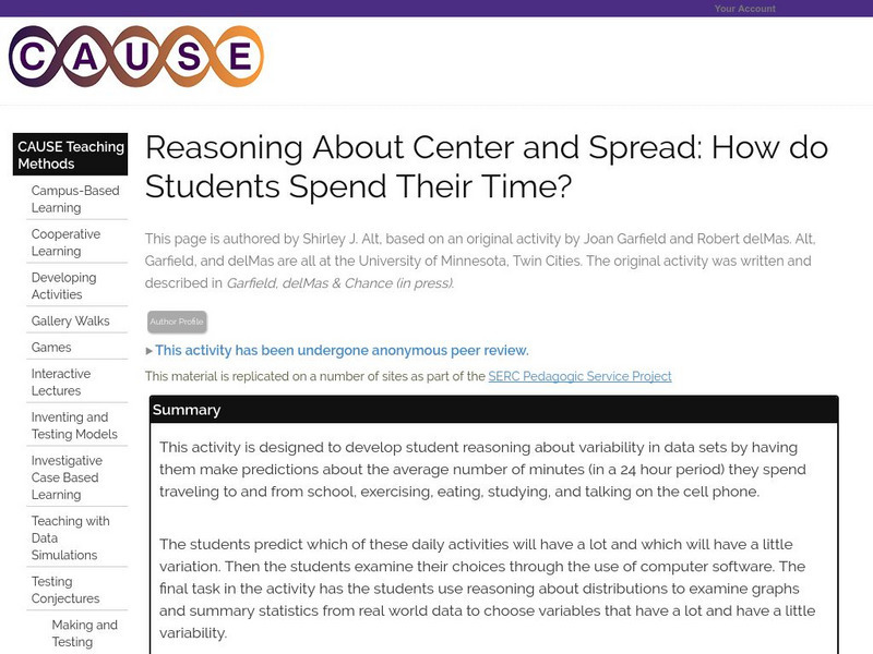 Serc: Reasoning About Center and Spread: How Do Students Spend Their Time? Lesson Plan Serc: Reasoning About Center and Spread: How Do Students Spend Their Time? Lesson Plan
