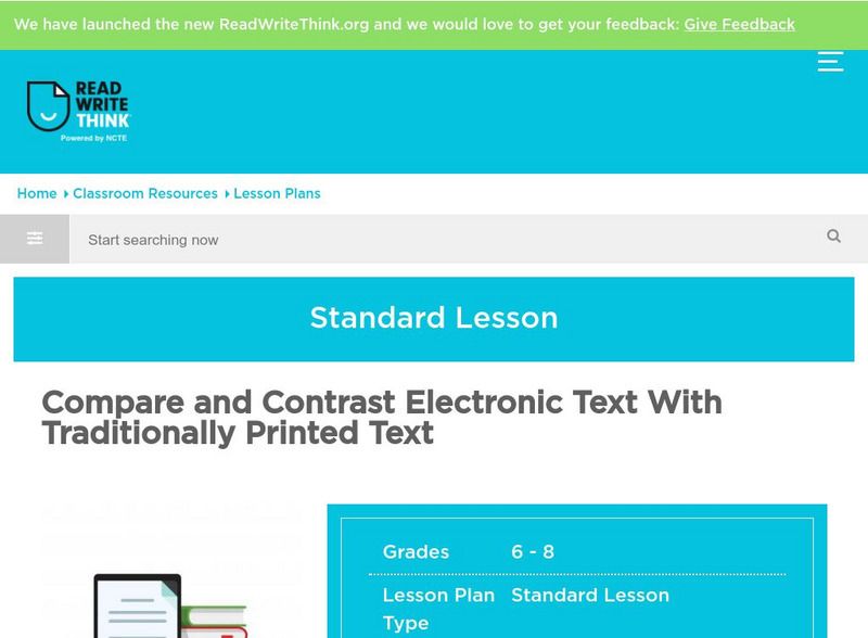 Read Write Think: Compare/contrast Electronic Text With Traditionally Printed Text Lesson Plan Read Write Think: Compare/contrast Electronic Text With Traditionally Printed Text Lesson Plan