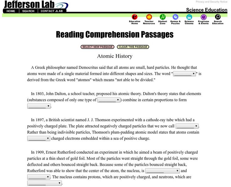 Jefferson Lab: Reading Passages: Atomic History Unknown Type Jefferson Lab: Reading Passages: Atomic History Unknown Type