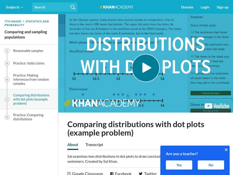 Khan Academy: Comparing Distributions With Dot Plots Instructional Video