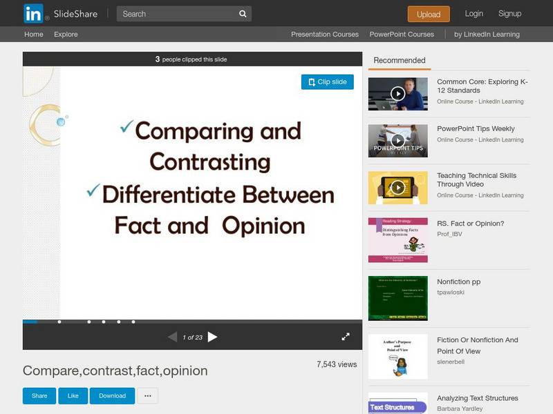 Slide Share: Comparing and Contrasting: Differentiating Between Fact and Opinion PPT Slide Share: Comparing and Contrasting: Differentiating Between Fact and Opinion PPT