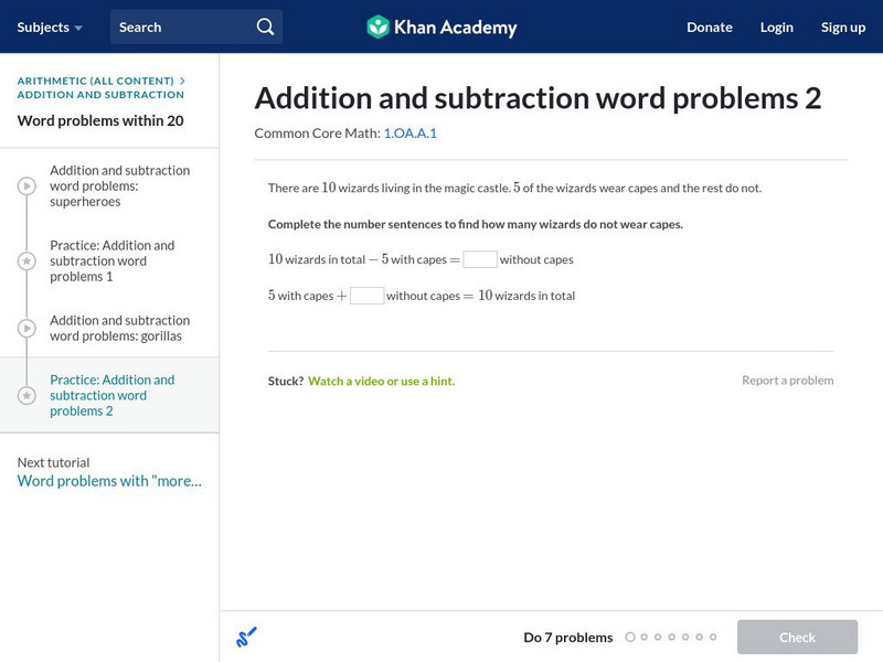 Khan Academy: Addition and Subtraction Word Problems 2 Unknown Type Khan Academy: Addition and Subtraction Word Problems 2 Unknown Type