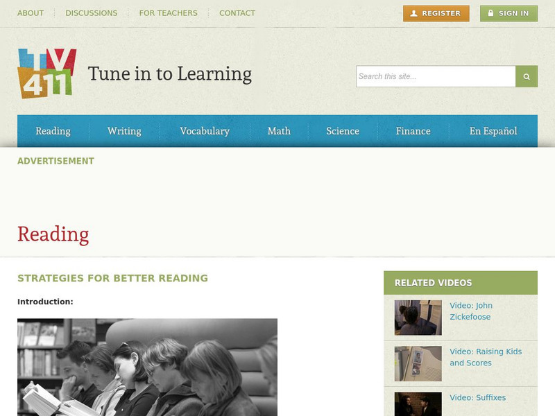 Tv411: Tune in for Reading: Reading: Strategies for Better Reading Unit Plan Tv411: Tune in for Reading: Reading: Strategies for Better Reading Unit Plan