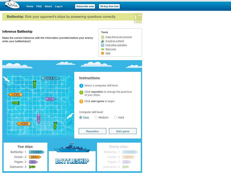 Quia: Inference Battleship Unknown Type