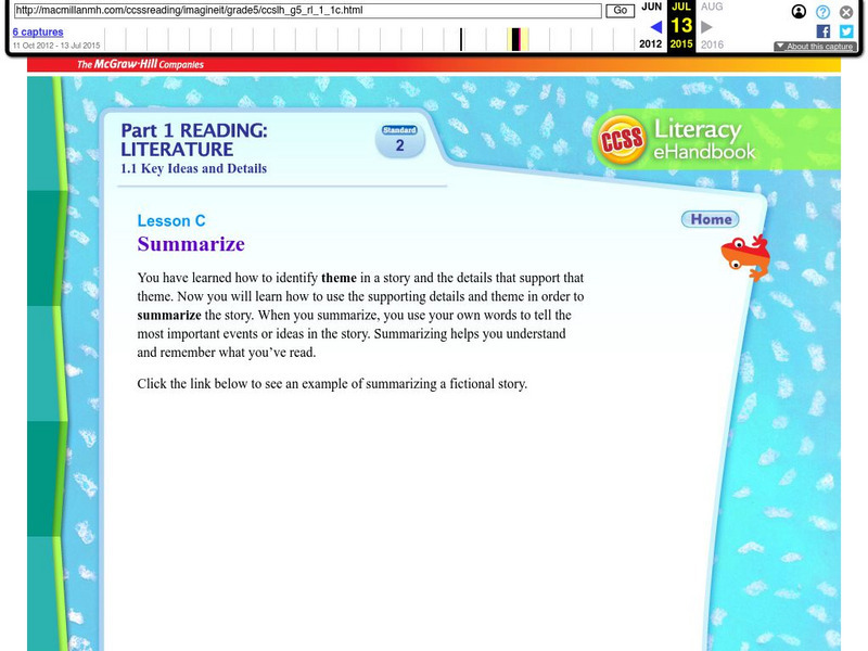 Mc Graw Hill: Part 1 Reading: Literature: Summarize Activity Mc Graw Hill: Part 1 Reading: Literature: Summarize Activity