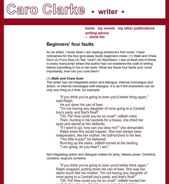 Caro Clarke: Writing Advice: Beginner's Four Faults Article Caro Clarke: Writing Advice: Beginner's Four Faults Article