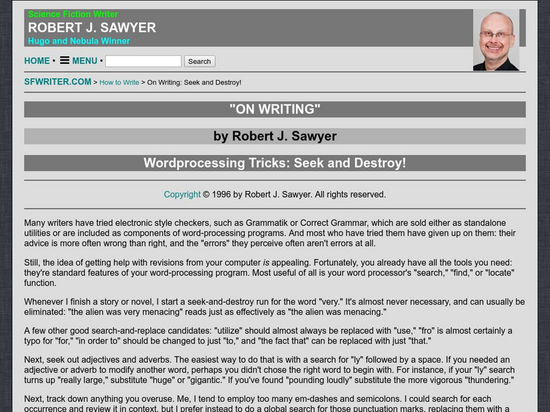 Science Fiction Writer: Robert J. Sawyer: "On Writing": Word Processing Tricks Article Science Fiction Writer: Robert J. Sawyer: "On Writing": Word Processing Tricks Article