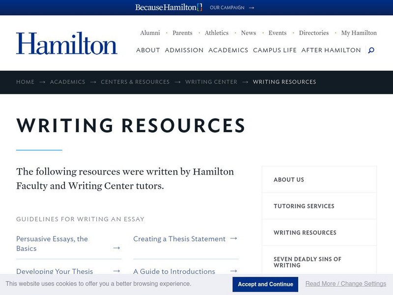 Hamilton College: Guidelines for Writing an Essay Handout Hamilton College: Guidelines for Writing an Essay Handout