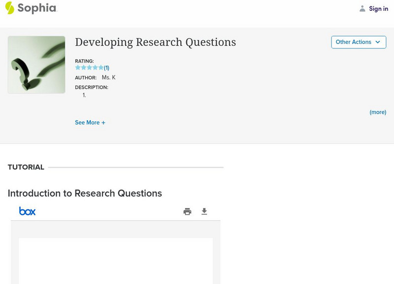 Sophia: Developing a Research Question Website Sophia: Developing a Research Question Website