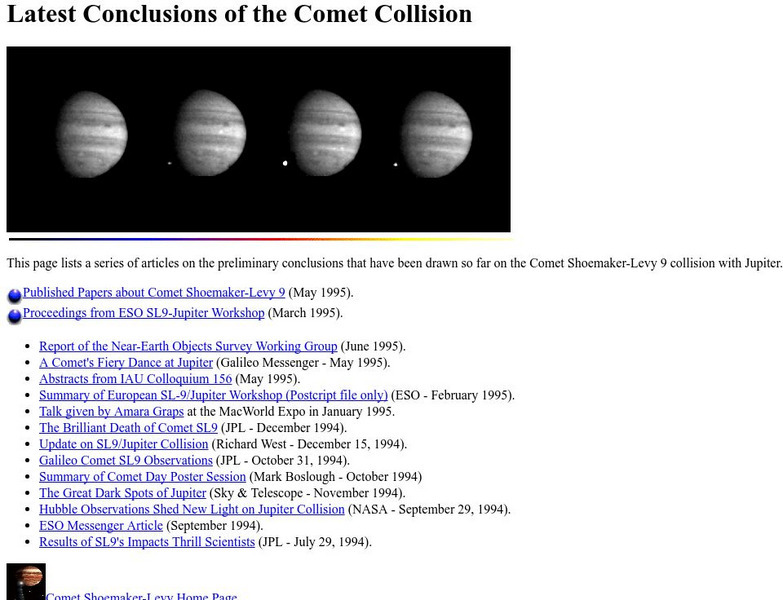Nasa: Latest Conclusions of the Comet Collision Handout