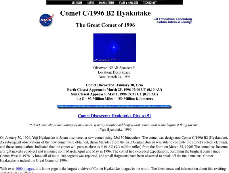 Nasa: Comet C 1996 B2 Hyakutake Handout Nasa: Comet C 1996 B2 Hyakutake Handout