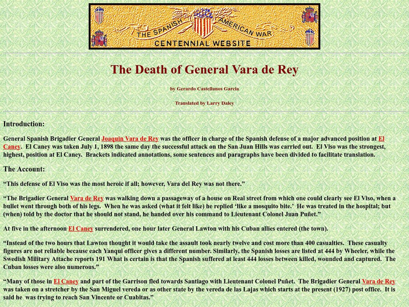 Spanish American War Centennial: The Death of General Vara Del Rey Primary