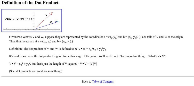 The Math Forum: Definition of the Dot Product Handout The Math Forum: Definition of the Dot Product Handout