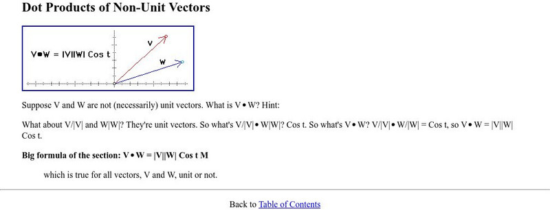 The Math Forum: Dot Products of Non Unit Vectors Handout The Math Forum: Dot Products of Non Unit Vectors Handout